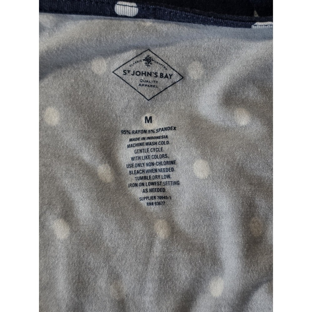 St Johns Bay Cotton Knee Length Dress Blue Polka Dot Cottagecore Summer Size M - Picture 2 of 4